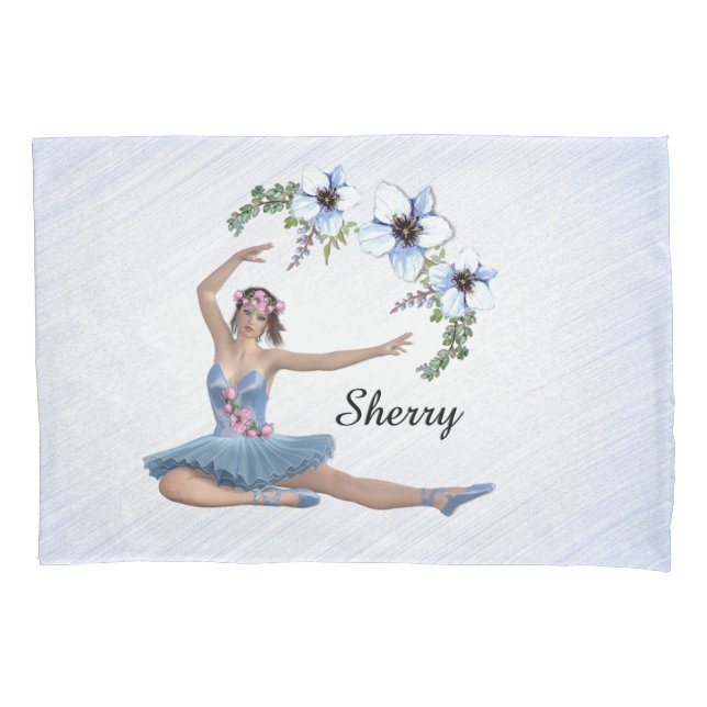 Ballerina in Blue Personal Name Pillowcase (Front)