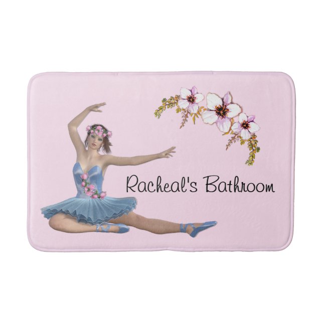 Ballerina in Blue Personal Name Pink Bath Mat (Front)