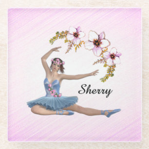 Ballerina in Blue Personal Pink Glass Coaster