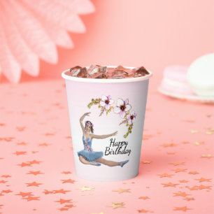 Ballerina in Blue Pink Accents Birthday Paper Cups