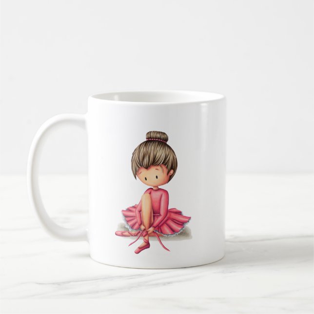 Ballerina in pink dress preparing to dance coffee mug (Left)
