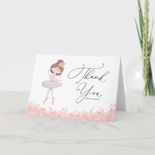 Ballerina in White Dress Floral Birthday Thank You Card (Front)