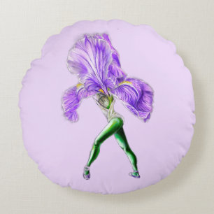 Ballerina Iris Flower Ballet Dancer Round Pillow