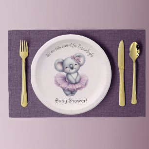 Ballerina Koala Tutu Excited Baby Girl Shower Paper Plate