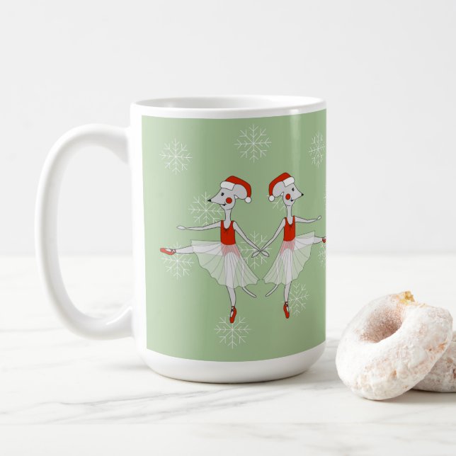 Ballerina Mice Christmas Snowflakes Coffee Mug (With Donut)