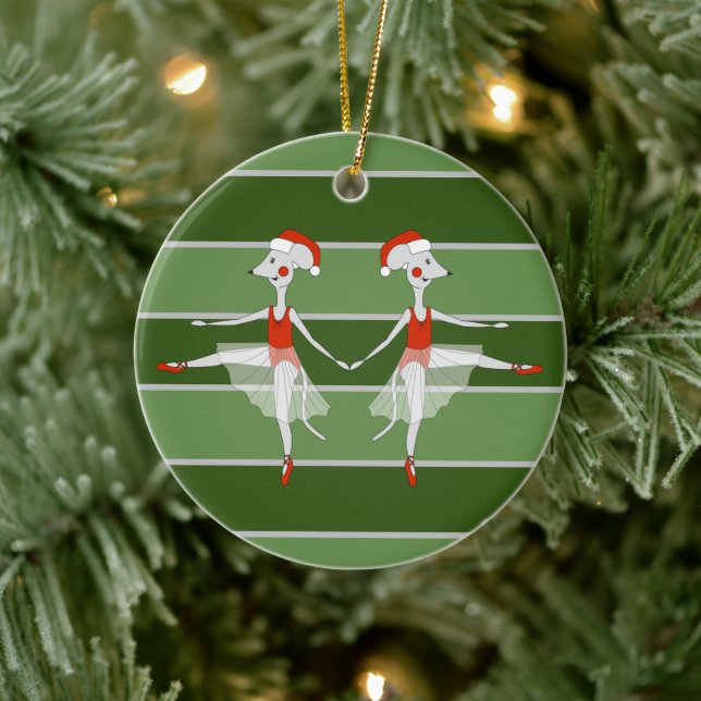 Ballerina Mice Twins Christmas Special Ceramic Tree Decoration (Tree)