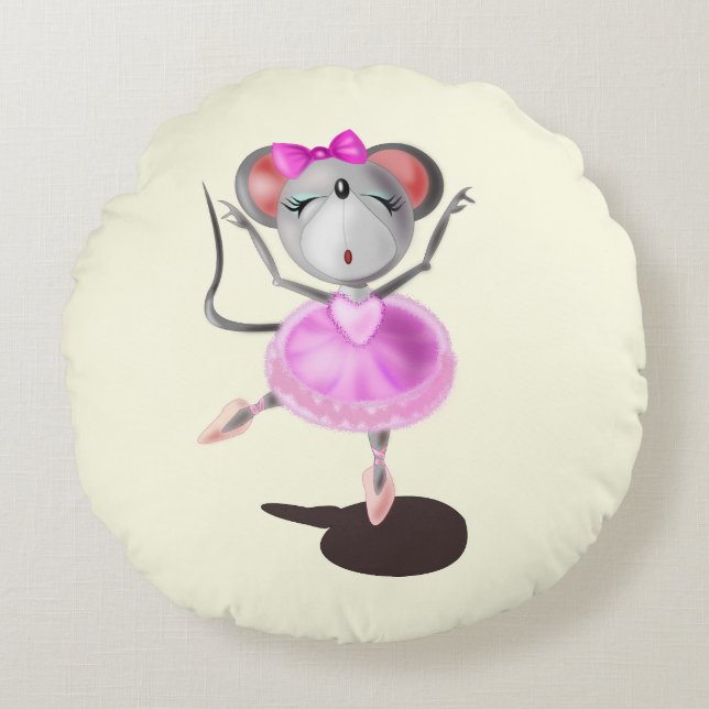 Ballerina Mouse Round Pillow (Front)