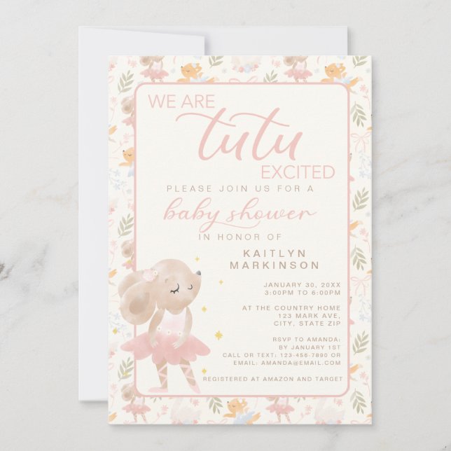 Ballerina Mouse Tutu Excited Baby Shower Invitation (Front)