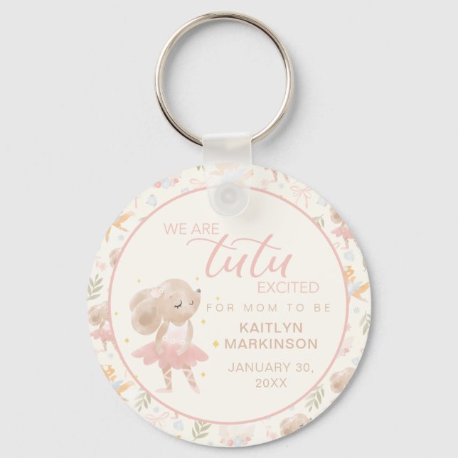 Ballerina Mouse Tutu Excited Baby Shower Key Ring (Front)
