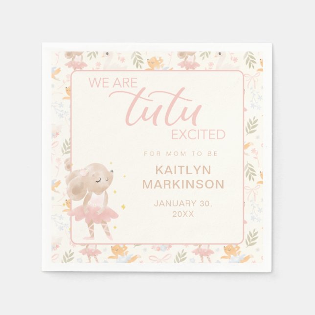 Ballerina Mouse Tutu Excited Baby Shower Napkin (Front)