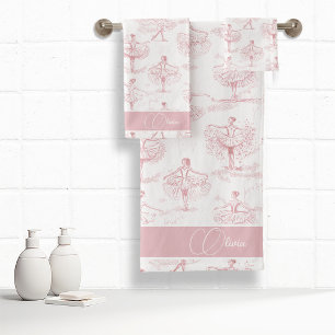 Ballerina Moves Pattern Pink ID738 Bath Towel Set