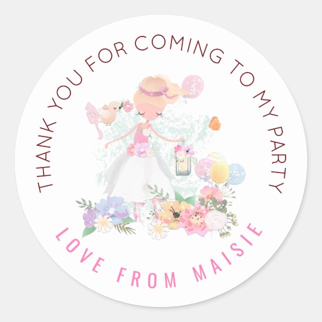 Ballerina Name Thank You For Coming to Party Classic Round Sticker (Front)