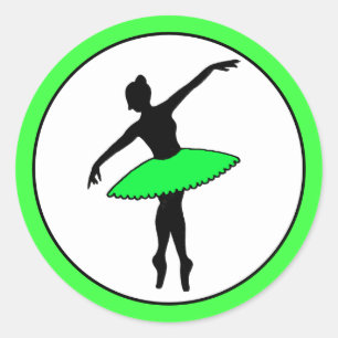 Ballerina Neon Ballet Dancer Silhouette Green Classic Round Sticker