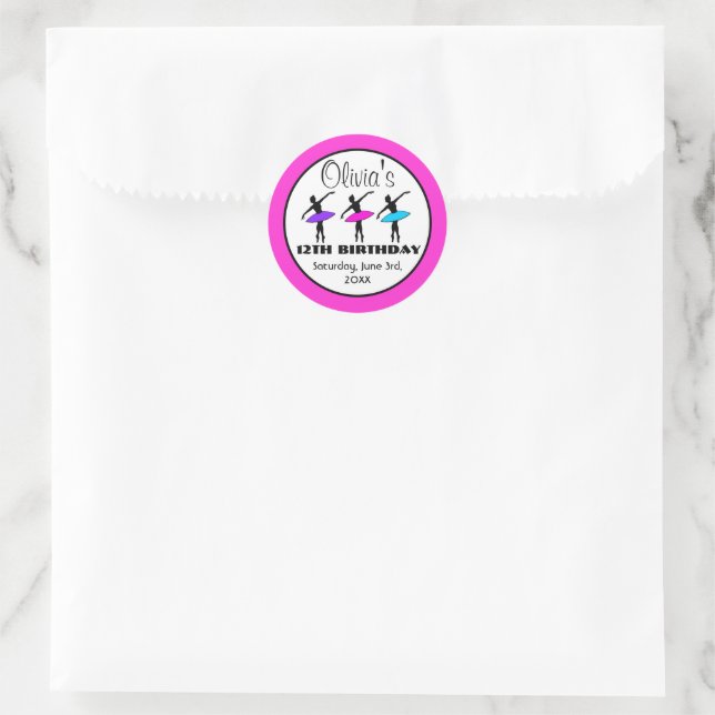 Ballerina Neon Ballet Dancers Dance Birthday Party Classic Round Sticker (Bag)