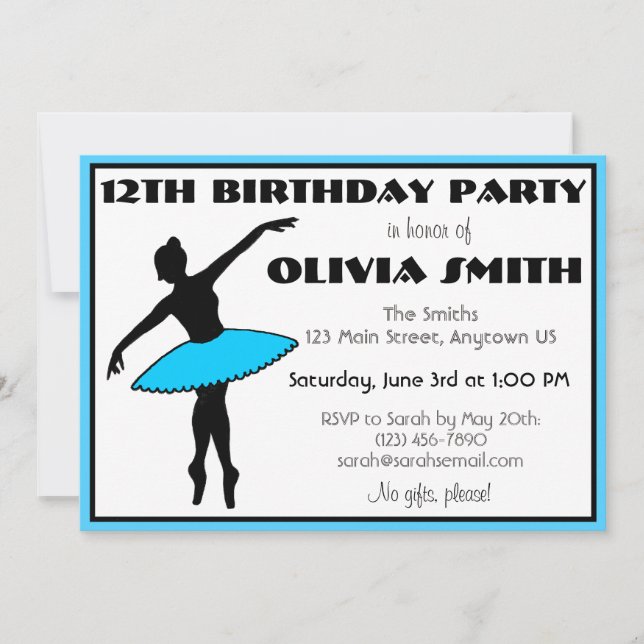 Ballerina Neon Ballet Dancers Dance Birthday Party Invitation (Front)