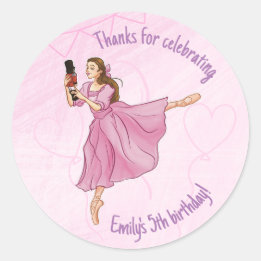 Ballerina Nutcracker Birthday - Custom Name Classic Round Sticker