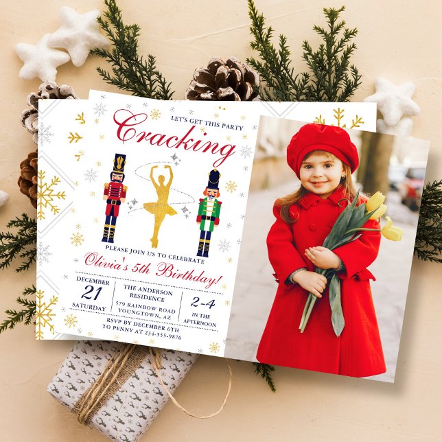 Ballerina Nutcracker Christmas Birthday Photo Invitation (Creator Uploaded)