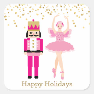 Ballerina & Nutcracker, golden confetti, Christmas Square Sticker