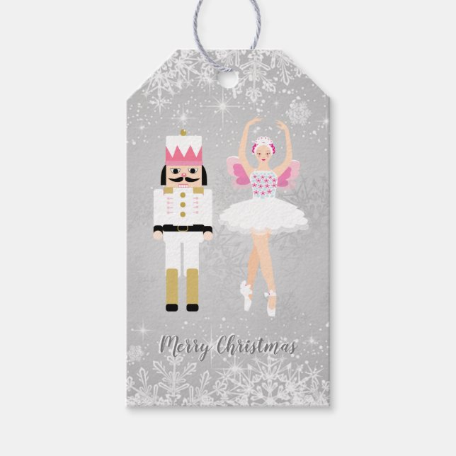 Ballerina, Nutcracker, snowflakes Christmas Gift Tags (Front)