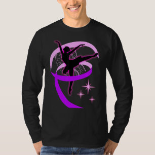 Ballerina On Pointe Silhouette Pink And Purple Rib T-Shirt