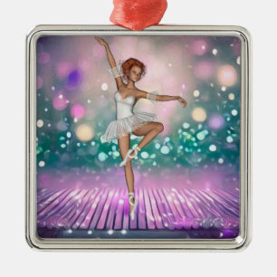 Ballerina on Purple Floor & Teal Background  Metal Tree Decoration