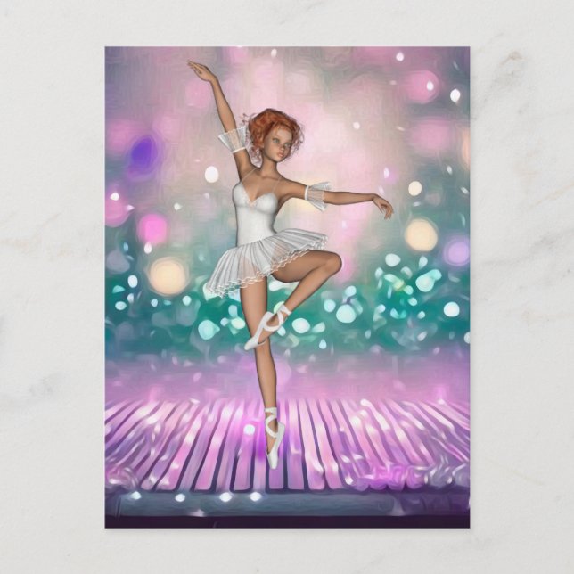 Ballerina on Purple Floor & Teal Background  Postcard (Front)