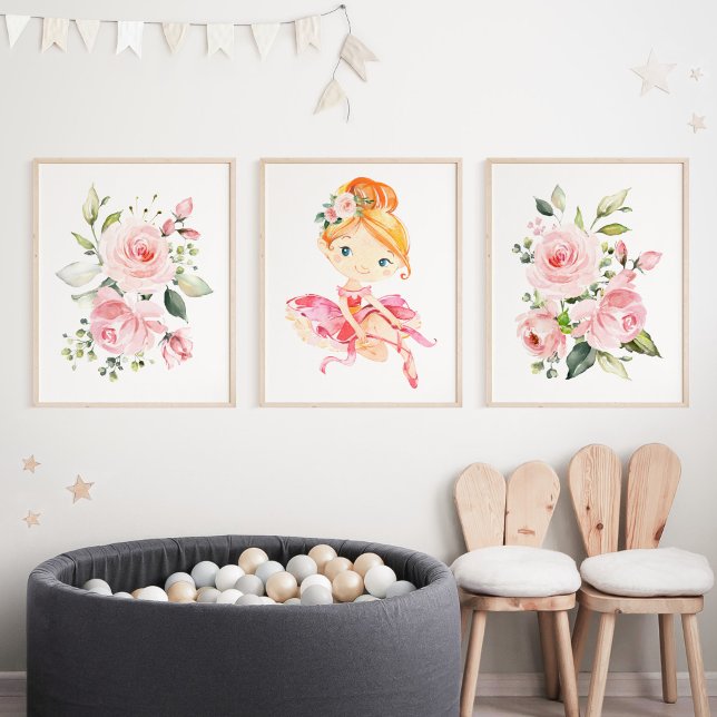 Ballerina, Orange Hair, Pink Flowers, Girl Nursery (Creator Uploaded)