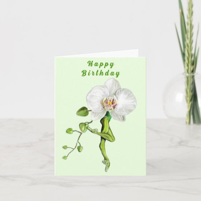 Ballerina Orchid Ballet Dancer Happy Birthday Card (Front)