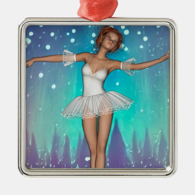 Ballerina Painted Pearls & Trees Teal Background Metal Tree Decoration (Front)