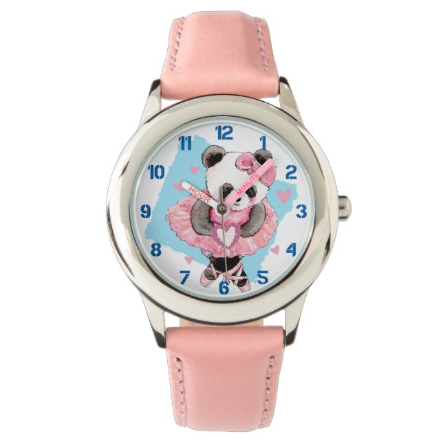 Ballerina Panda Pink Heart Kids Watch (Front)