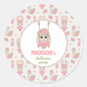 Ballerina party pink floral bunny girl birthday classic round sticker