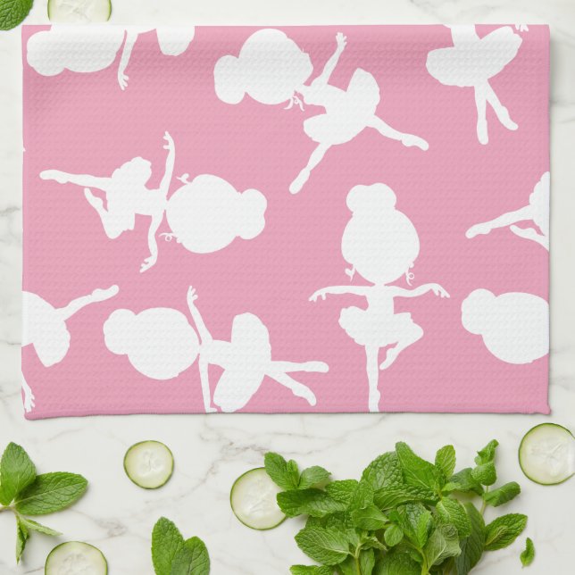 Ballerina Pattern, Ballet Girls, Ballet Dance Tea Towel (Folded)