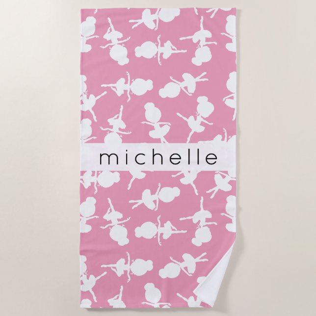 Ballerina Pattern, Ballet Girls, Dance, Your Name Beach Towel (Front)