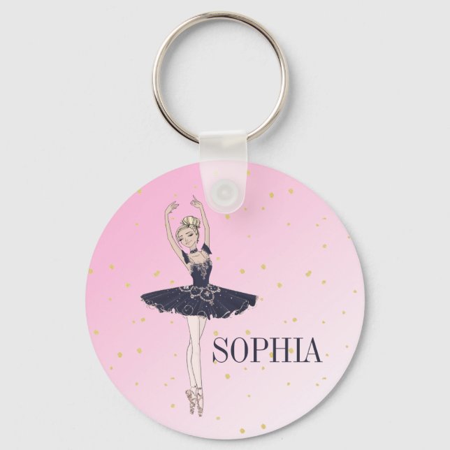 Ballerina Personal Pink Gold Key Ring (Front)