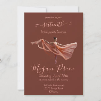 Ballerina pink and burgundy, sixteen birthday invitation