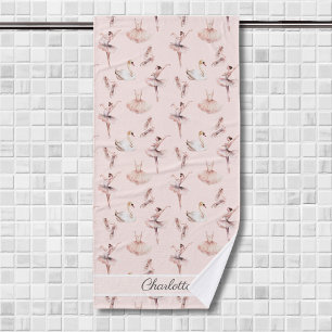 Ballerina Pink Ballet Shoes Personalised Name Bath Towel
