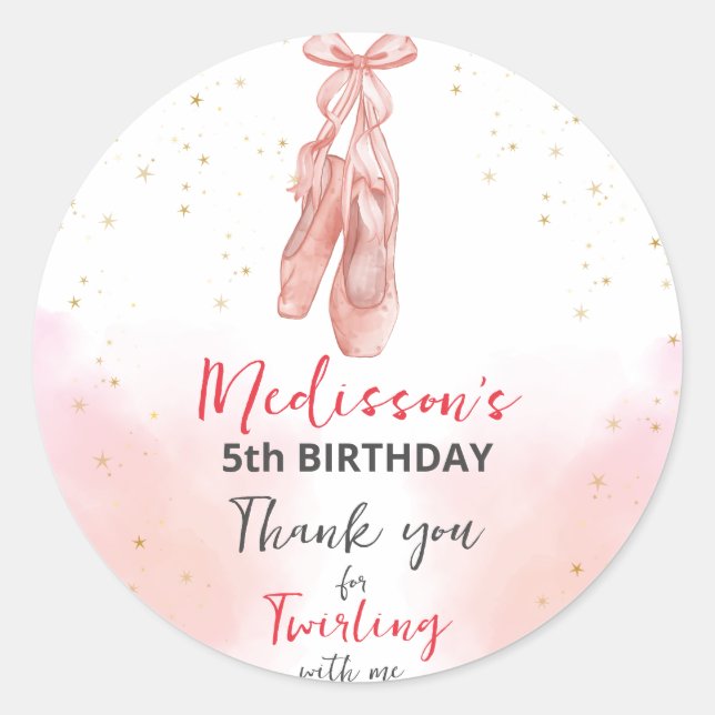 Ballerina Pink Ballet Slippers favour Classic Round Sticker (Front)