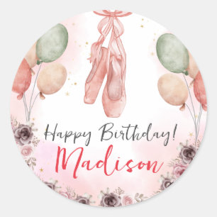 Ballerina Pink Ballet Slippers floral Classic Round Sticker