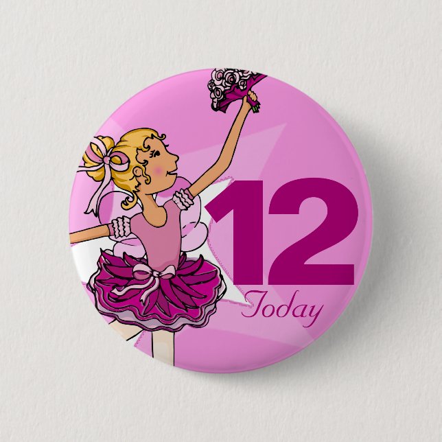 Ballerina pink blonde girl 12th birthday button (Front)