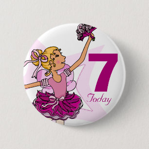 Ballerina pink blonde girl 7th birthday button