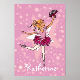 Ballerina pink blonde hair girl star "name" poster