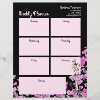 Ballerina Pink Dress Hearts Purple Weekly Planner Custom Letterhead