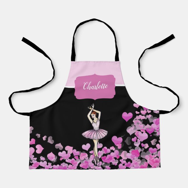 Ballerina Pink Dress Pink Hearts over Black Apron (Front)