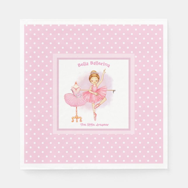 Ballerina pink floral white polka dots napkin (Front)