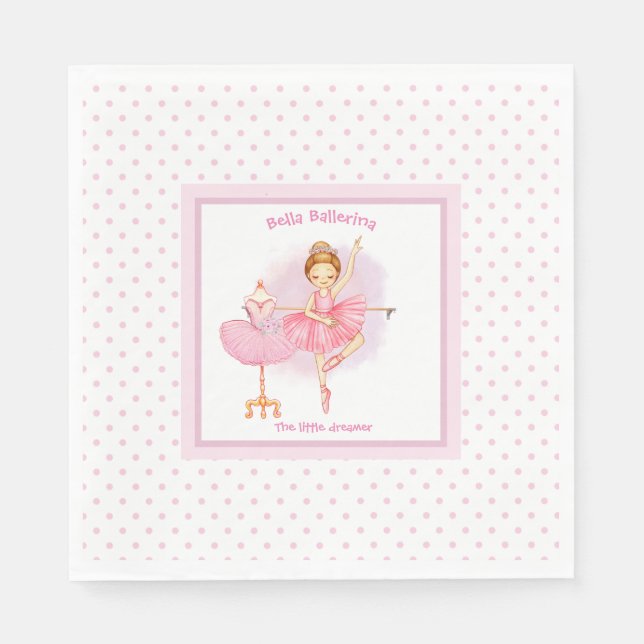 Ballerina pink floral white polka dots napkins (Front)