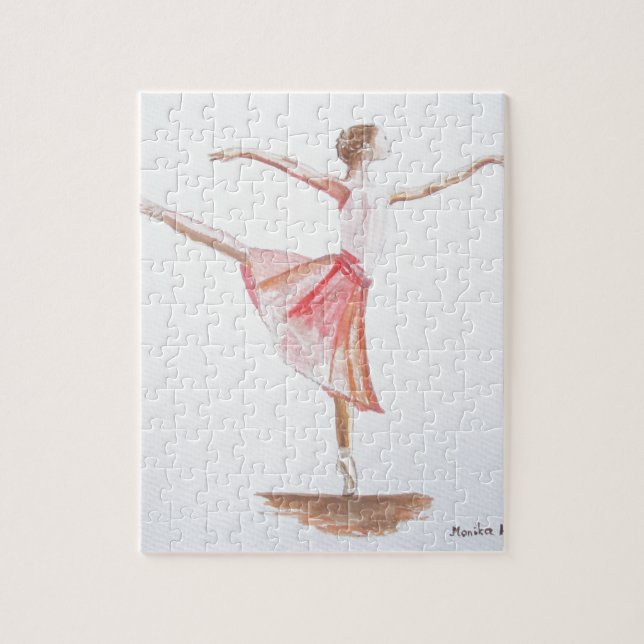 Ballerina pink Girly watercolor dancer girl ballet Jigsaw Puzzle (Vertical)