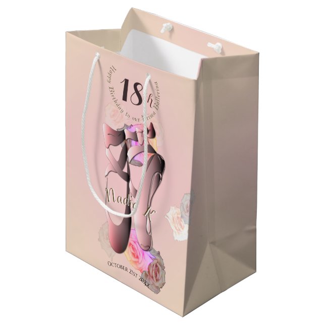 Ballerina Pink Toe Shoes Medium Gift Bag (Front Angled)
