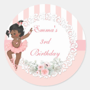 Ballerina Pink Tutu Stripes Flowers Classic Round Sticker
