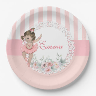 Ballerina Pink Tutu Stripes Flowers Lace Paper Plate