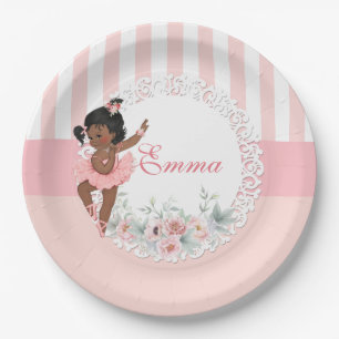 Ballerina Pink Tutu Stripes Flowers Lace Paper Plate